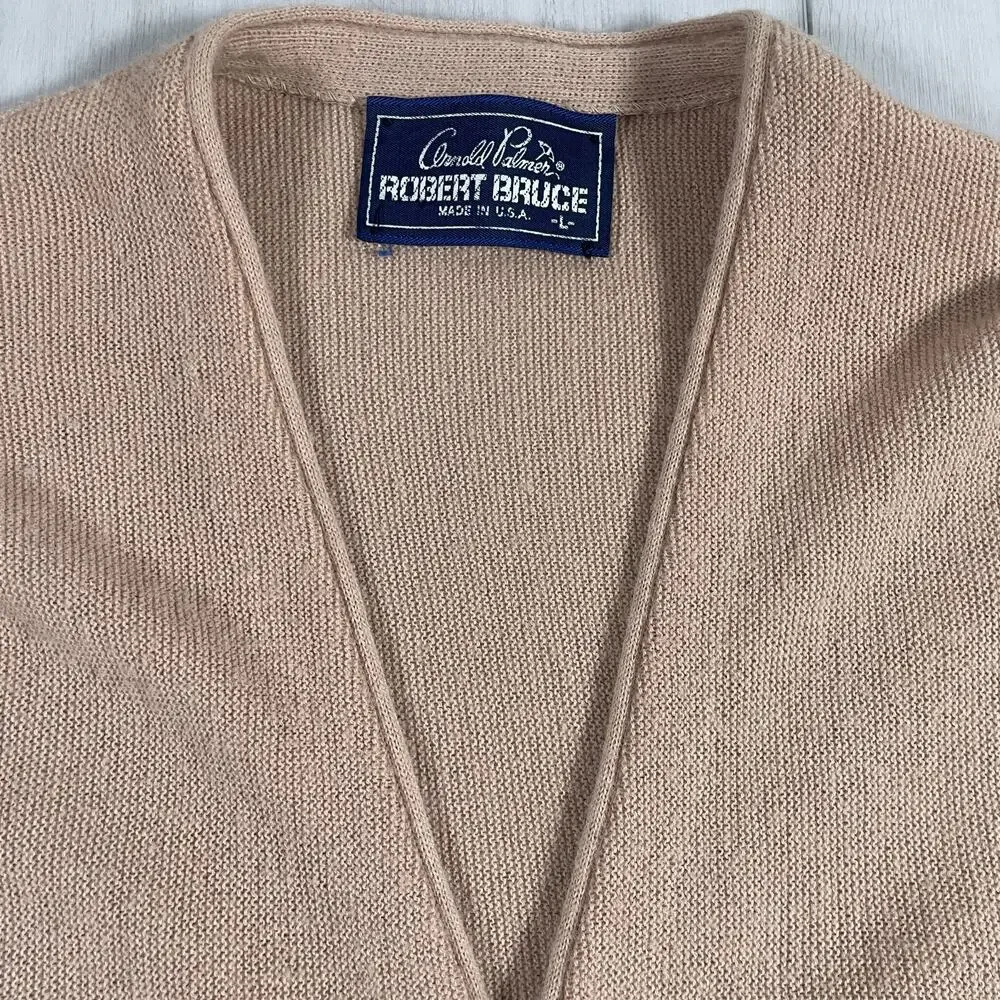 Vintage Arnold Palmer Cardigan Sweater Mens Size L Beige Robert Bruce - Picture 2 of 9